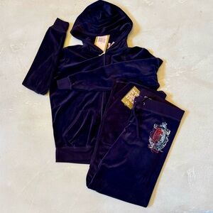 NWT Juicy Couture Velour Zip up Hoodie and pants color Darkness Falls